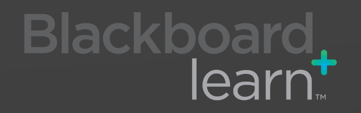 Logo med teksten "Blackboard learn+" på mørk baggrund.