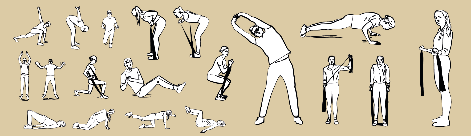 Graphic illustration of people doing exercises