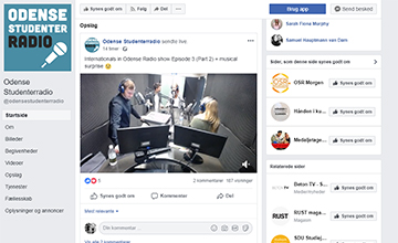 Billedet viser et screenshot af Odense Studenterradios Facebookside.
